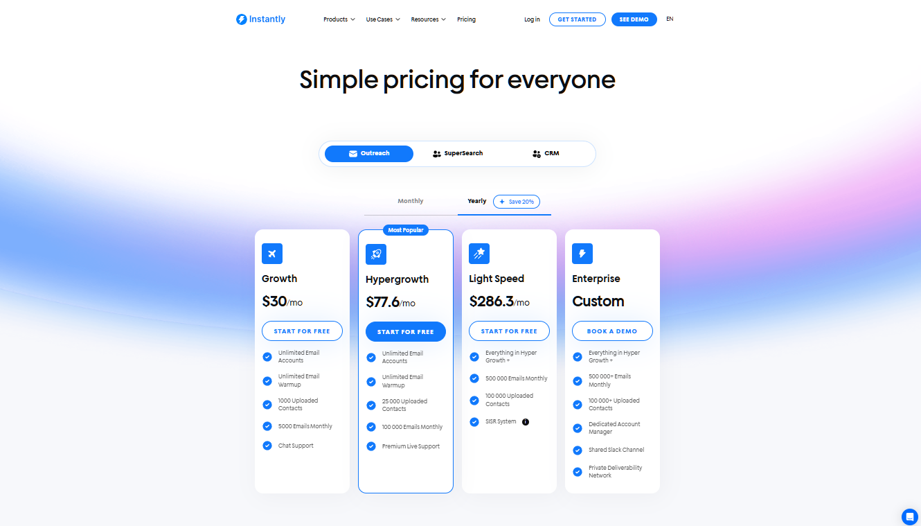 Instantly.ai pricing plans comparison