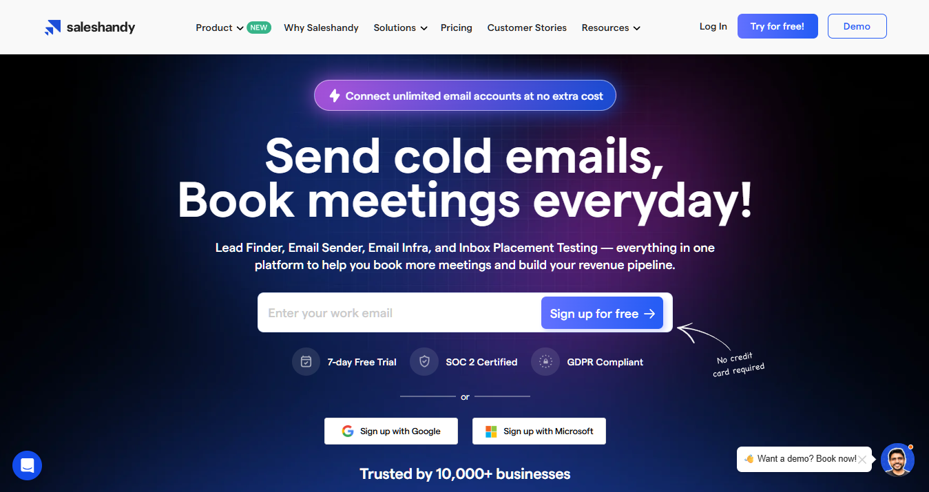 Saleshandy homepage interface