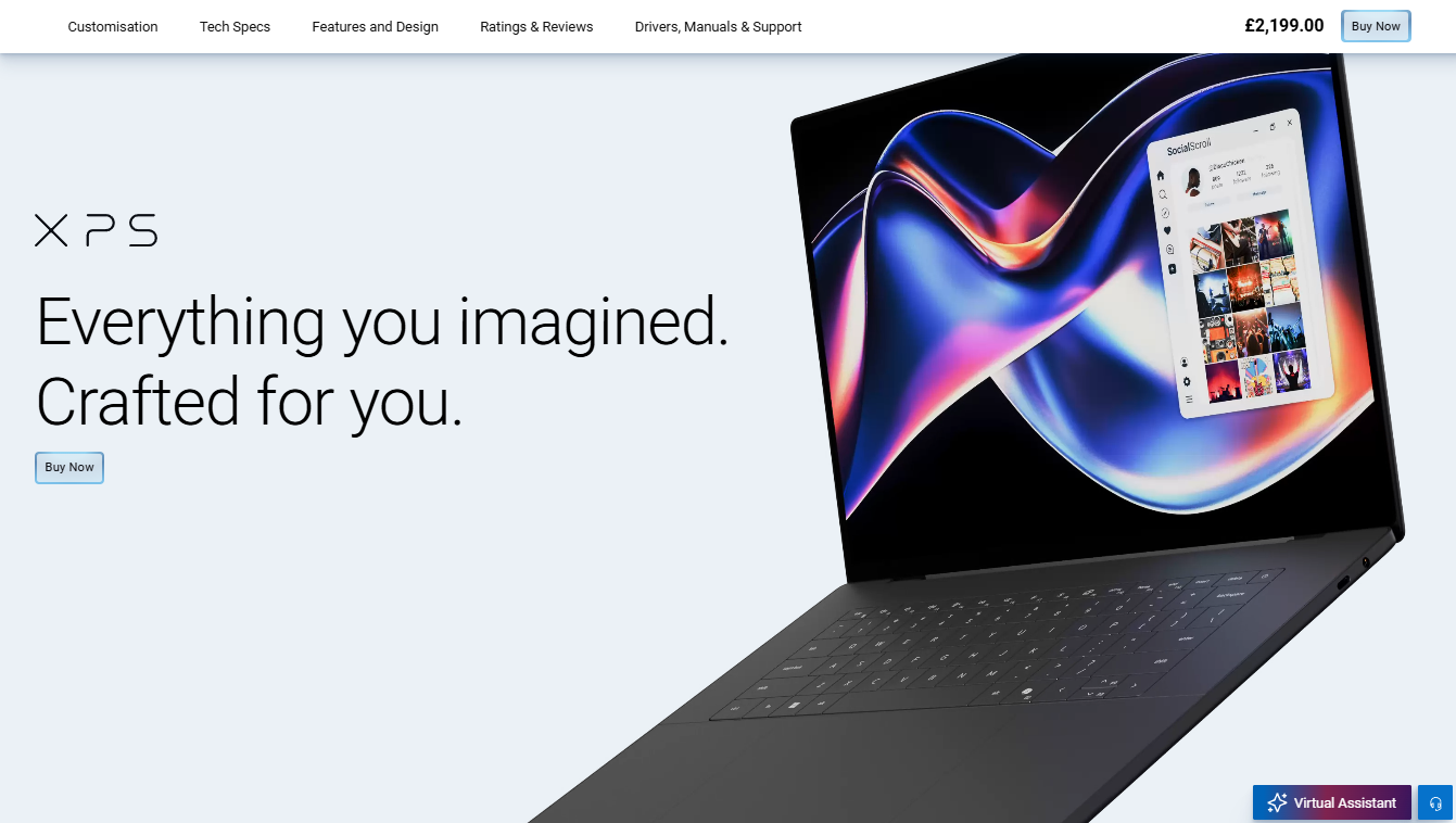 Dell XPS 16 website screenshot